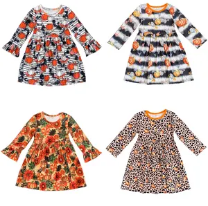 new moder Children Fall winter Clothes Pumpkin Print Kids Halloween Dress Baby girls Boutique Dresses