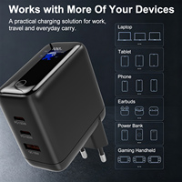 Chargeur mural GaN IBD 100W à 3 ports (1 USB-A + 2 Type-C) avec charge rapide PD et écran TFT 1,3 pouces pour affichage de la puissance