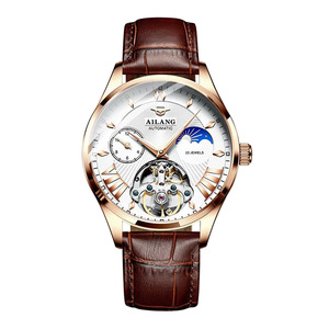 Reloj Mecánico Automático Ailang para Hombre, Correa de Cuero, 22 Joyas, Caja Redonda de Aleación en Oro Rosa, No Resistente al Agua - Product Image 1