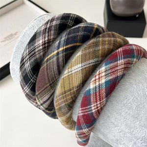 ربطة شعر نسائية جديدة بتصميم حلو، إكسسوار للشعر على طراز الكلية، عصابة رأس واسعة بنقشة مربعات - Product Image 2