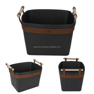 Cesta Apilable Negra SPU-002 Hecha a Mano para Leña, Almacenamiento, Juguetes Infantiles, Cesta de Cuero PU para Leña, Venta al Por Mayor - Product Image 4