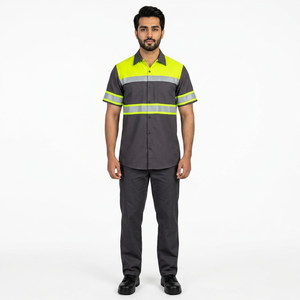 Camisa de Trabajo de Alta Visibilidad con Logotipo Personalizado, Camisa de Trabajo de Seguridad de Manga Corta, Camisa de Trabajo de Sarga de Algodón - Product Image 1