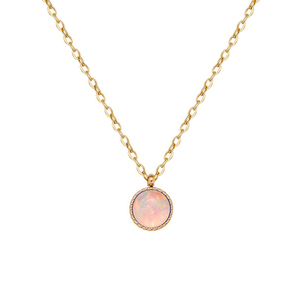 Großhandel Maßgefertigte 18K Vergoldete Edelstahl-Kettengliederkette mit Künstlichem Weiß-Blauem Opal-Steinanhänger - Product Image 6
