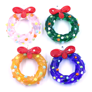 Colorful Handmade Handicraft Murano Art Hanging Lampwork Glass Crafts Christmas Wreath Figurine Ornament with Hangers
