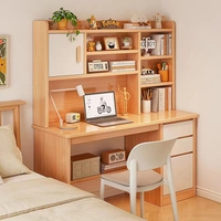 Bureau d'ordinateur en bois intégré pour la maison, pour les élèves du collège, pour la chambre à coucher, l'étude et l'écriture avec étagère et bibliothèque