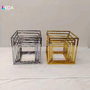 LEDA Metal Wire Cube Stand Silver and Gold Modern Wedding <b>Table</b> Centerpiece <b>Decor</b> - Product Image 5