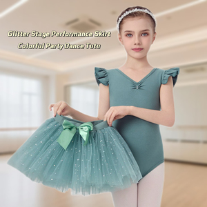 Falda Tutú de Tul <span class=keywords><strong>con</strong></span> Lazo Brillante <span class=keywords><strong>para</strong></span> <span class=keywords><strong>Niñas</strong></span>, Falda Corta de Ballet de 4 Capas <span class=keywords><strong>con</strong></span> Cintura Elástica de Algodón <span class=keywords><strong>para</strong></span> Práctica de Danza, Fiesta de Verano - Product Image 1