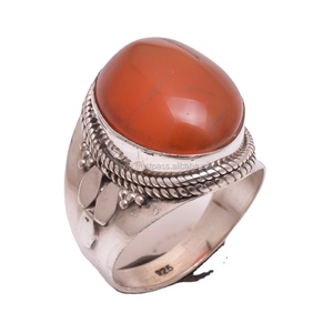 แหวนคาร์เนเลี่ยนธรรมชาติแหวนเงินแท้925สเตอริงเครื่องประดับเงินแท้ทำด้วยมือของอินเดีย - Product Image 1