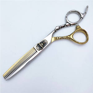 Ciseaux à cheveux K2G 6,0 pouces, demi-or, tête de taureau, vis, professionnels, en acier inoxydable, manche long, haut de gamme, export - Product Image 3