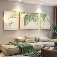 Peinture à l'huile texturée faite à la main de haute qualité, 100 % peinte à la main, motif feuilles vertes, triple composition, pour décoration murale, vente en gros