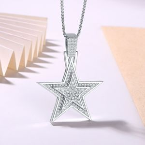 Collier pendentif étoile à cinq branches en argent sterling 925 entièrement pavé de moissanite, style Hip <span class=keywords><strong>Hop</strong></span>, bijoux très prisés pour les cadeaux quotidiens et les fêtes - Product Image 1