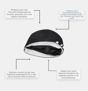 Bonnet Skully de Haute Qualité <span class=keywords><strong>Noir</strong></span> avec Doublure en Satin, Bonnet Élastique pour Cyclisme, Casquette de Vélo pour Hommes et Femmes - Product Image 2