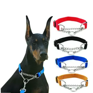 Collar For Dogs New Dog Collar With Welded Link Chain Pet Nylon Slip Pinch Collar Dog Training Accessories Adjustable Collar For Large Dog