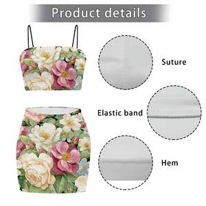 Image personnalisée Débardeur court à fleurs et mini jupes au-dessus du genou pour femmes Taille XS Ensemble deux pièces Tops courts - Product Image 4
