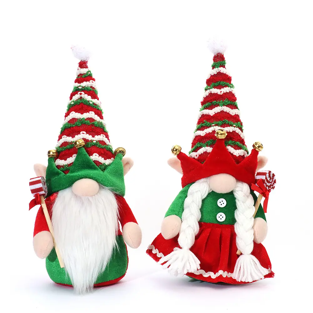 2022 New Christmas Decorations Plush Gnomes With Holding Candy Couple Elf Faceless Doll Ornaments