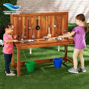 Outdoor Role Play Kitchen Toys Solid Wood Kitchen Sink Children Role Play Sand and Water Table Kitchen Set Pretend Play