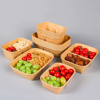 Boîte à lunch rigide en papier kraft écologique double couche, couvercle rectangulaire, boîte à dessert, boîte à salade, emballage à emporter, boîte en kraft