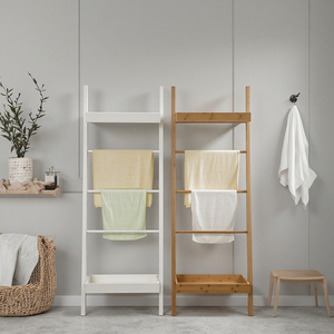 Stylish White Freestanding Bamboo <strong>Ladder</strong> Trendy Eco-Friendly Easy Use <strong>Bathroom</strong> Towel Rack <strong>Storage</strong> for Home Display Hotels Made - Product Image 2