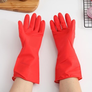 Gants en caoutchouc de couleur rose <span class=keywords><strong>coton</strong></span> floqué 60g <span class=keywords><strong>ménage</strong></span> Latex cuisine nettoyage gants en caoutchouc - Product Image 6