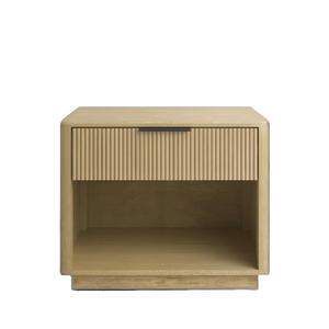 Modern 1-Drawer Solid Oak Wooden Bedside Table <strong>Mirrored</strong> Finish Foldable Design Smart Features LED Light-Nordic Style <strong>Nightstand</strong> - Product Image 3