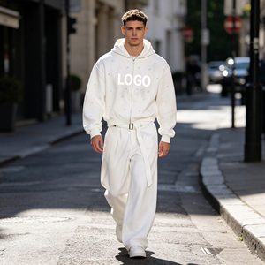 Conjuntos de sudadera con capucha para hombre, sudadera con capucha y pantalones de chándal con bordado 3D, efecto lavado ácido y estampado de mono, 580GSM, ropa para hombre a bajo costo. - Product Image 1