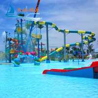 Parc Aquatique en Fibre de Verre avec Toboggans, Maison d'Eau, Aire de Jeux pour Enfants et Maison d'Aventure pour Adultes