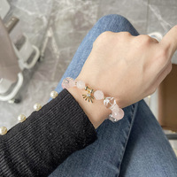 Bracelet cristal rose naturel, vente en gros, perles en acier inoxydable, cristal rose, irrégulier, vente en gros