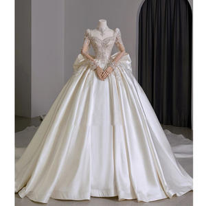 ロングスリーブニューブライダルフレンチプリンセスラージテールビンテージコートスタイルウェディングドレスアップリケレースエンパイアシルエット100% - Product Image 2