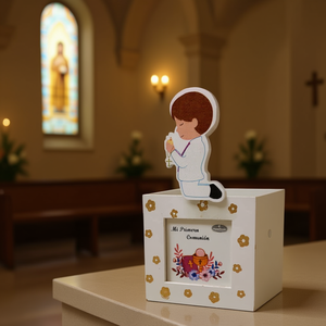 Boîte de rangement en bois pour la première communion, 8x12cm, décoration religieuse, garçon - Product Image 2