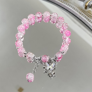 Bracelet en perles de cristal de verre craquelé pour femme et fille, breloque papillon, bracelets d'amitié de couleur dégradée pour fille et femme, vente en gros - Product Image 3