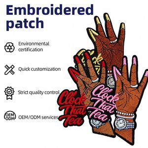 Wholesale <b>Clock</b> Hand Gesture Embroidery Patch Iron on Sew on Fashion Applique Tea Beauty Design Patch for Jackets Pants Shoes - Product Image 2