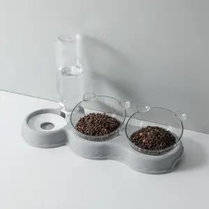 Tigela de plástico dupla para animais, durável, 3 em 1, cão, gato, tigela de comida com alimentador de água automático