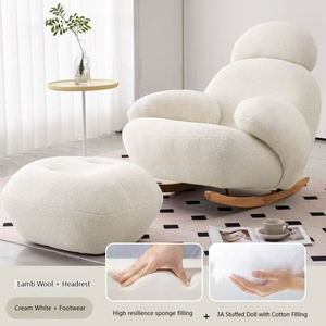 Sillón Reclinable <span class=keywords><strong>de</strong></span> Salón <span class=keywords><strong>de</strong></span> Hotel <span class=keywords><strong>de</strong></span> Lujo Moderno Nórdico con Lana <span class=keywords><strong>de</strong></span> Cordero y Patas <span class=keywords><strong>de</strong></span> Madera - Product Image 6