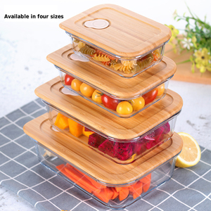 Boîte de conservation alimentaire en verre borosilicate avec valve d'air brevetée, couvercle en bambou, compatible micro-ondes, boîte bento pour la préparation des repas - Product Image 4