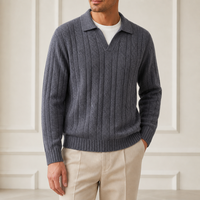 Pull en tricot pour homme style Old Money, en pure laine, col effet deux pièces, fabrication OEM ODM, usine source, marque privée