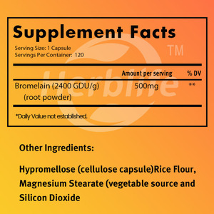 Venta al por Mayor OEM - Personalizable - Bromelina (Enzima Proteolítica Natural) 2,400 GDU/g - Favorece la Digestión - 500 mg - 120 Cápsulas Vegetales - Product Image 2