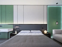 Aménagement intérieur personnalisé de chambre d'hôtel, plan d'étage 2D en CAO, rendu 3D, visualisation de la décoration