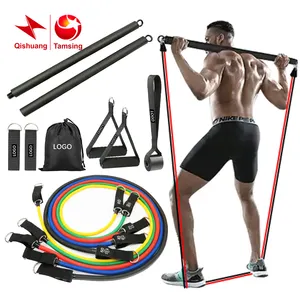 Tali tarik elastis latihan kustom 12 BH/Set, tali tabung resistensi kebugaran dengan batang latihan, Expander karet olahraga