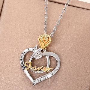 Collana con ciondolo a cuore bicolore rosa per donna, regalo per sorella, gioiello alla moda con catena a clavicola - Product Image 3