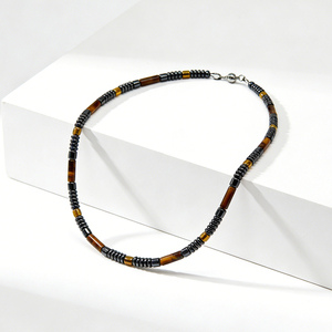 Women's Tiger's Eye Beaded <b>Necklace</b> Letter Shape Trendy Minimalist Natural Stone Healing Earth Tone Strand <b>Necklace</b> Gift - Product Image 3