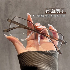 Montura de gafas con gradiente poligonal Tr90, antiluz azul, para mujer, montura completa extragrande, 23088, ligera, para rostro desnudo - Product Image 3