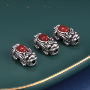 Vintagesilver Sieraden 3d Maken S999 Zilver Rood Agaat Groot Gat Fengshui Pixiu Spacers Voor Diy Vrouwen Mannen Armband