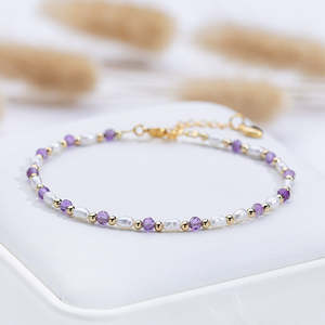 WENCHI Premium Style Natural Stone <b>Bracelet</b> with <b>Freshwater</b> Rice-Shaped <b>Pearl</b> and Spinel Crystal 30g Bangles - Product Image 4
