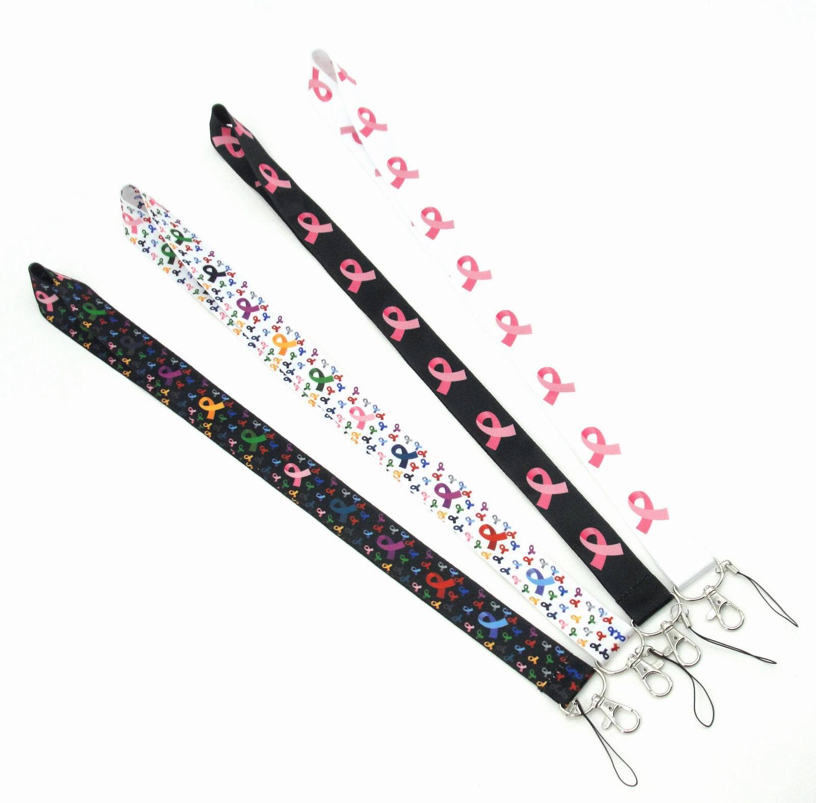 Lanyard Fashion Breast Cancer HIV Symbol Red Ribbon Logo Badge Lanyards Anti-Lost Portable ID Card Phone Lanyards Wholesale
