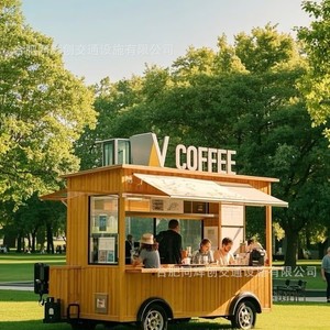 Kiosque à café mobile en bois, stand extérieur avec auvent pour utilisation en parc - Product Image 1