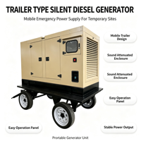 Générateur diesel silencieux triphasé 200 kW 240 V, remorquable, industriel, avec radiateur en cuivre pour école, équipé d'un AVR