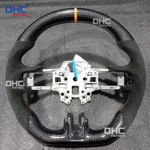 Volant en fibre de carbone véritable pour <span class=keywords><strong>Mustang</strong></span> Ecoboost <span class=keywords><strong>Gt</strong></span> 2018-2023 Ligne orange/<span class=keywords><strong>blanche</strong></span> Cuir perforé/Cuir suédé Poignée - Product Image 5