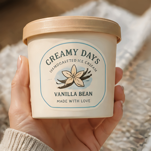 Etiqueta Ovalada de Papel Autoadhesiva para Helado de Vainilla Creamy Days, Impresión Offset Ecológica para Empaquetado de Alimentos - Product Image 1
