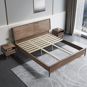 Lit double moderne et minimaliste en bois de frêne avec rangement, meuble de chambre à coucher de style nordique, lit de maître - Product Image 4