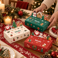 Boîte pliante en carton OEM pour emballage cadeau saisonnier, avec illustration interactive de personnages de Noël découpés et en relief